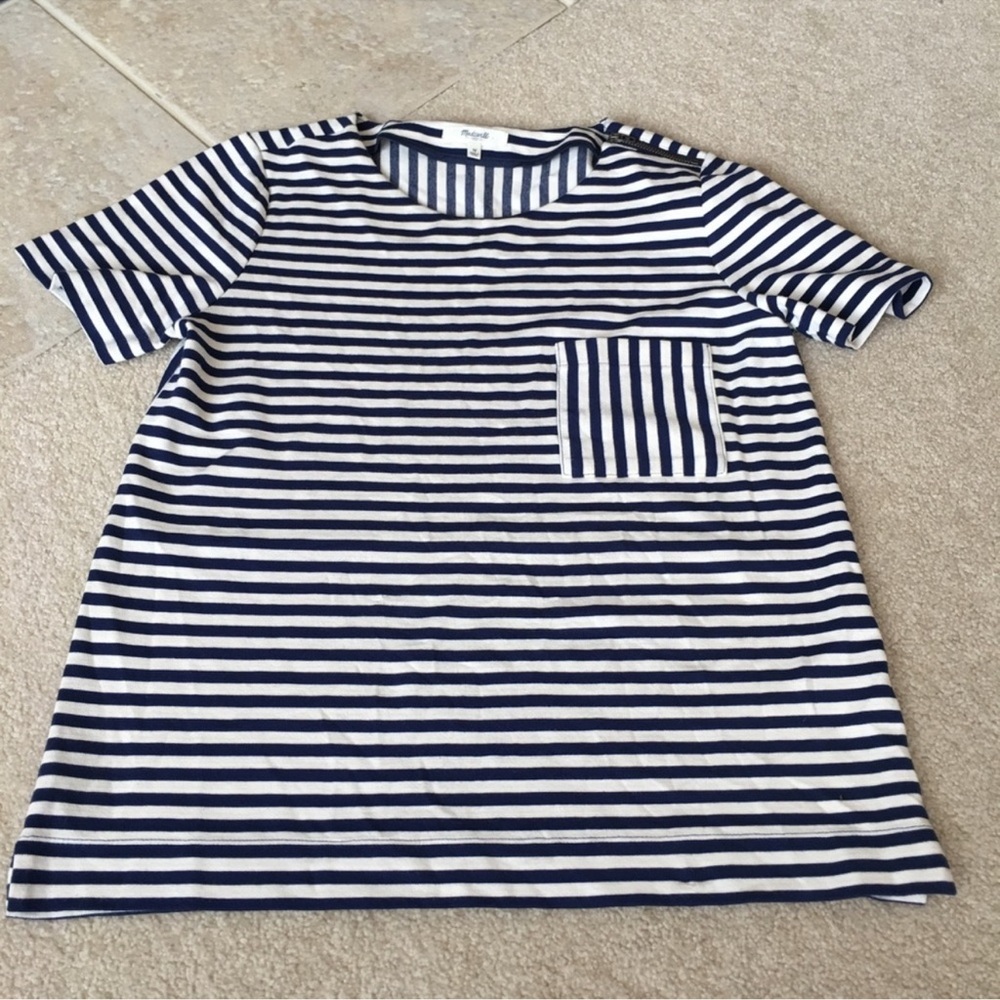 Madewell Navy/White Stripe Shirt Shoulder Zipper-M